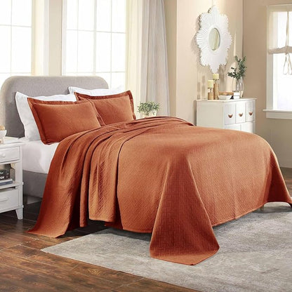 Superior 100% Cotton Basket Weave Bedspread with Shams, All-Season Premium Cotton Matelasse Jacquard Bedding, Quilted-Look Geometric Basket, Twin, Mandarin
