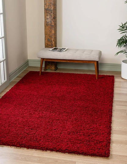 Unique Loom Solid Shag Collection Area Rug (9' x 12' 2" Rectangle Cherry Red)