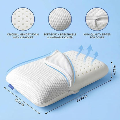Classic Memory Foam Pillow with Bag – Ergonomic Cervical Neck Pillow for All Sleep Positions – Cervical Alignment Support and Daily Sleeping Comfort