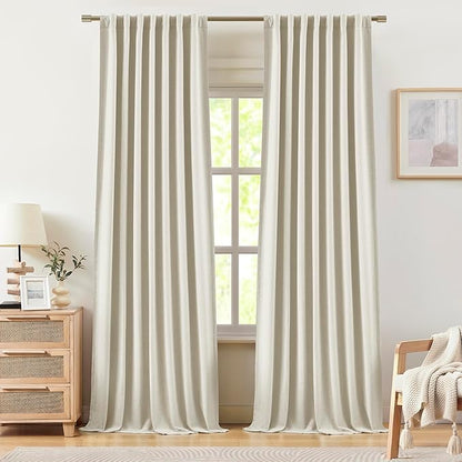Vision Home Natural Linen Full Blackout Curtains 84 inch Length for Bedroom Living Room Darkening Soundproof Window Panels Thermal Insulated Rod Pocket Back Tab Farmhouse Drapes 56" Wx84 Lx2