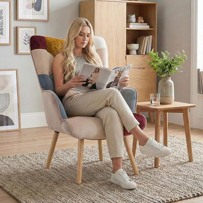 Joysoul Living Room Accent Chair Modern High Back Arm Chair, Golden Burgundy Bohemian Style Chairs for Bedroom Waiting Room