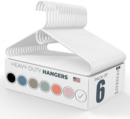 Neaties Heavy Duty Clothes Hangers 6 Pack – Made in The USA – 8lb Capacity Plastic Hangers for Adult Clothing – Durable for Pants, Coats, Jackets, or Jeans – White