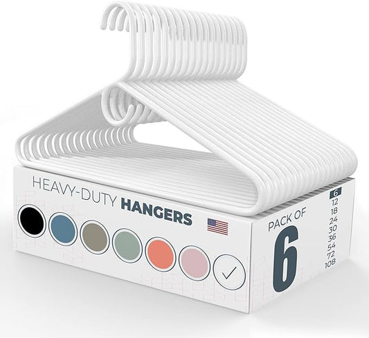 Neaties Heavy Duty Clothes Hangers 6 Pack – Made in The USA – 8lb Capacity Plastic Hangers for Adult Clothing – Durable for Pants, Coats, Jackets, or Jeans – White