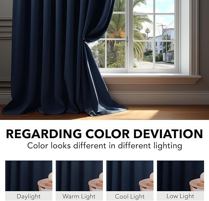 Deconovo Blackout Curtains, Thermal Insulated, W70 x L63 2 Panels, Back Tab, Machine Washable, Room-Darkening Drapes for Bedroom/Living Room Navy Blue