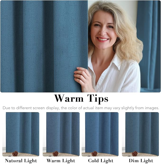 H.VERSAILTEX 100% Blackout Curtains for Bedroom Thermal Insulated Linen Textured Curtains Heat and Full Light Blocking Drapes Living Room Curtains 2 Panel Sets, Blue Sapphire, 52x45 Inch