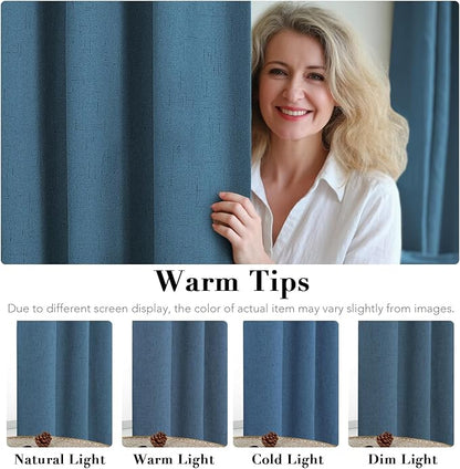 H.VERSAILTEX 100% Blackout Curtains for Bedroom Thermal Insulated Linen Textured Curtains Heat and Full Light Blocking Drapes Living Room Curtains 2 Panel Sets, Blue Sapphire, 52x45 Inch
