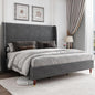 Jocisland King Upholstered Platform Bed Frame with 51.2" Tall Wingback Headboard–Solid Wood Legs, No Box Spring Needed, Dark Grey Linen–Modern Style for Any Bedroom