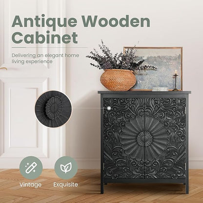 PHI VILLA Black Accent Cabinet with Doors, Small Buffet Sideboard Storage Cabinet, Entryway Cabinets