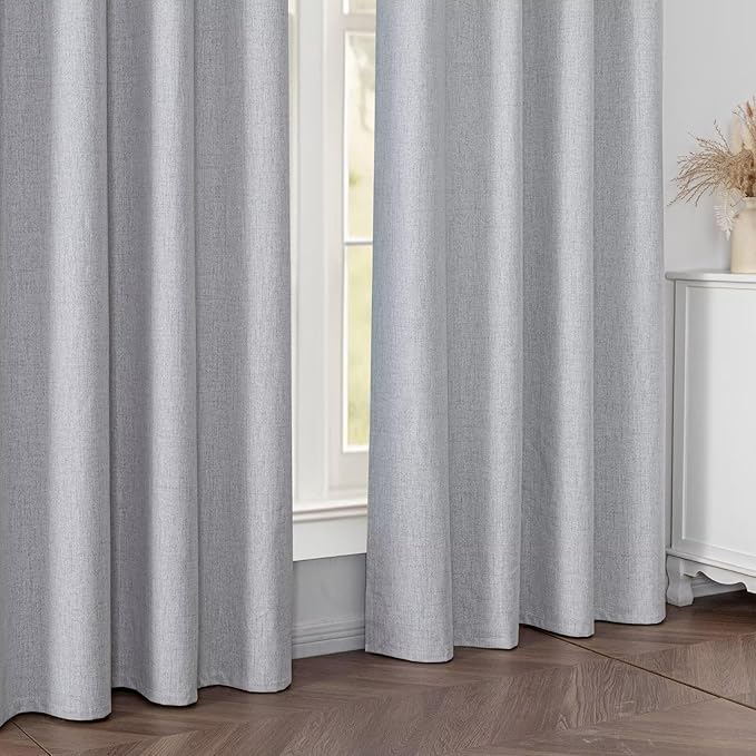 100% Blackout Curtains 84 Inch Length 2 Panels Set, Black Out Curtains for Living Room, Greyish White Thermal Insulated Grommet Drapes Bedroom Luxury Decor Privacy(37W × 84L inch, Greyish White)