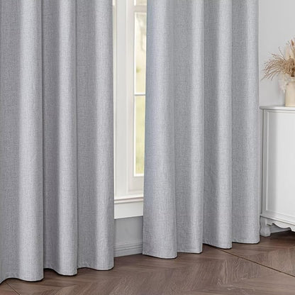 100% Blackout Curtains 90 Inch Length 2 Panels Set, Black Out Curtains for Living Room, Greyish White Thermal Insulated Grommet Drapes Bedroom Luxury Decor (52W × 90L inch, Greyish White)