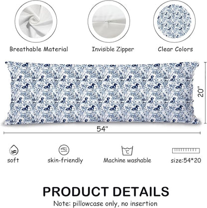 Chinoiserie Dachshund 20x54inch Body Pillows Decorations Covers, Blue and White Dog Grandmillennial Decorative Long Hug Throw Pillow Covers Pillowcases for Bed Couch