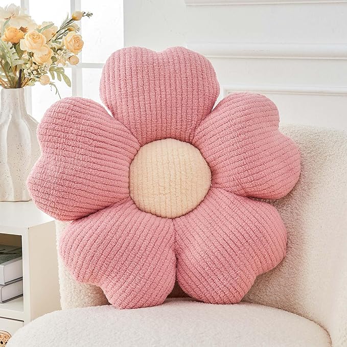 Kcvvcr Flower Throw Pillow, Cute Flower Shaped Pillow Decorative Throw Pillow for Bed Couch, Soft Daisy Pillows Floor Seating Cushion Cushions (19.6 Inch Pink)
