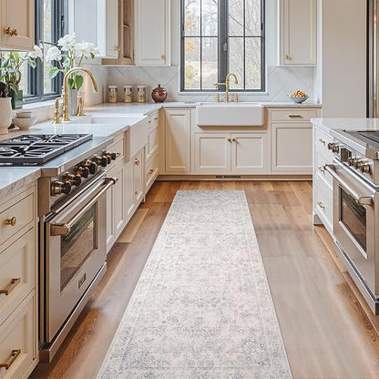 jinchan Runner Rug 2x6 Kitchen Rugs Hallway Runner - Machine Washable Vintage Floral Non-Slip, Low Pile Soft Ultra-Thin Distressed Carpet for Entryway Farmhouse Bedroom Laundry Room (2’x6’, Ivory)