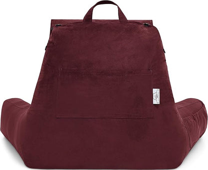 Husband Pillow Medium Aspen Edition Arizona Maroon, Sit Up Reading & Bed Rest with Arms, Ultra-Comfy, Detach Neck Roll - Premium Shredded Memory Foam Backrest, Reverses to Micro: Suede or Plush