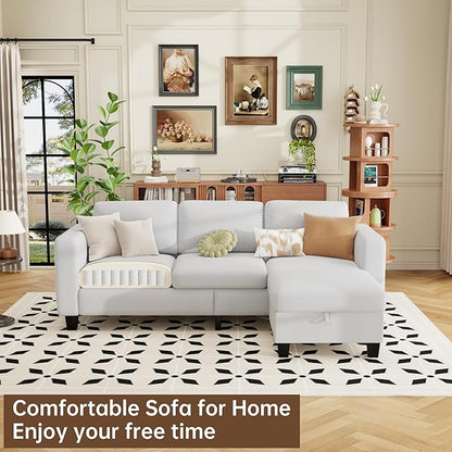 ZeeFu Sectional and Sofa Couches for Living Room - 78'' 3 Seater L-Shaped Modular Couch with Storage Ottoman - Modern Velevt Fabric Upholstered Sofa Set for Small Space Apartment Office