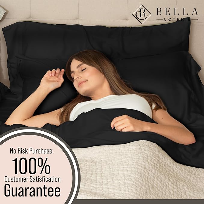 Bella Coterie Luxury Bamboo Viscose 34” Split Top King Size Sheet Set | 1 Fitted Sheet for Sleep Number & Adjustable Beds | 100% Organically Grown | Cooling & Soft | 18” Deep Pocket [Black]