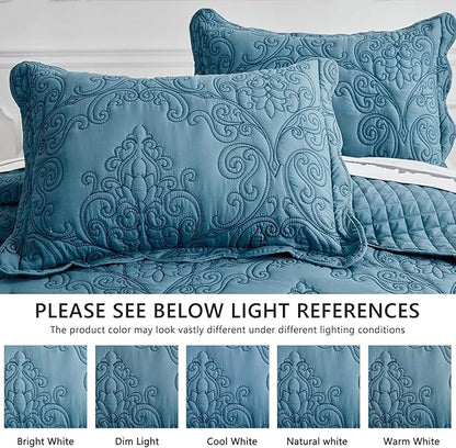 CHIXIN Bedspread Coverlet Set Queen Size - Lightweight Bedding Cover - Beautiful Stitching - 5 Piece Reversible Bedspread - Luxury Damask Paisley Pattern (Queen, Lagoon)