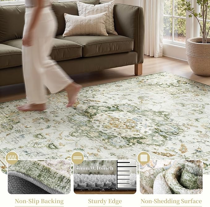 PADOOR 5X7 Area Rug,Rugs for Living Room,Soft Green Rugs for Bedroom,Machine Washable Rugs Non Slip Carpet,Rug for Dining Room Living Room Bedside Office