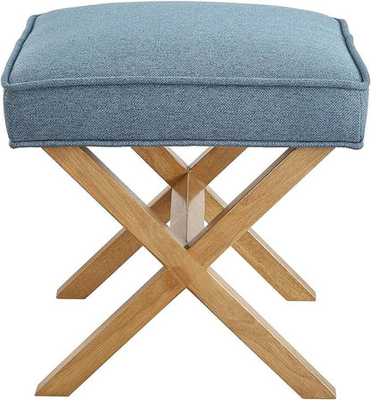 Amazon Basics Small Ottoman Foot Rest, Mid-Century Modern X Square Polyester Foot Stool, Indigo Blue, 20"W x 18"D x 18"H