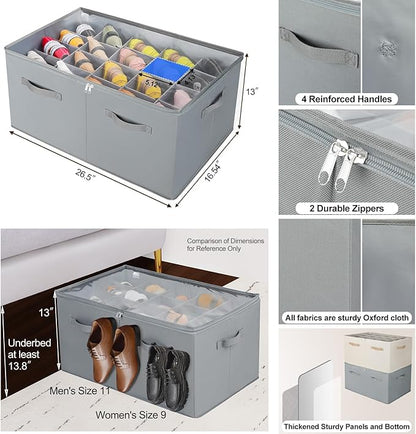 Shoe Organizer for Closet, Foldable Shoe Box with Adjustable Dividers and Clear Cover, Space Saving Shoe Storage Organizer Cabinet with Reinforced Handles, Fits 20 Pairs, Gray, TP10G
