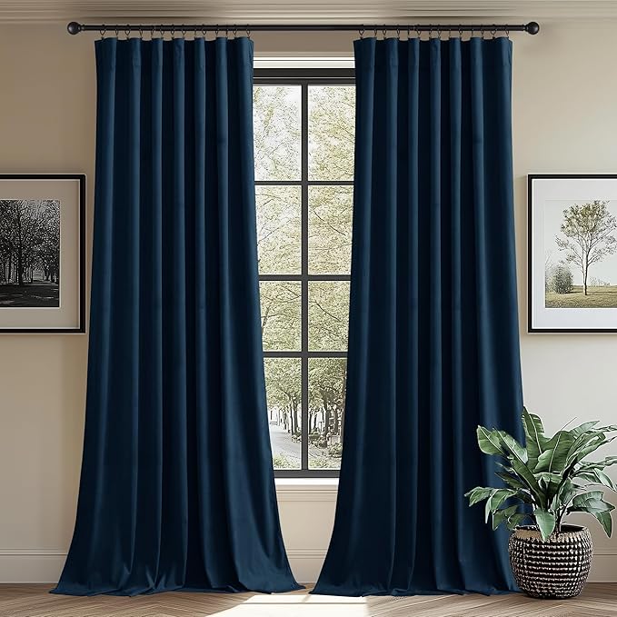 StangH Navy Blue Blackout Curtains for Sliding Door, Heavy Thick Velvet Thermal Insulated Privacy Room Partition Dividers for Office/Apartment/Bedroom, W62 x L84, 2 Panels