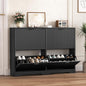 Shoe Cabinet Storage for Entryway with 4 Flip Drawers, Black Fluted Shoe Cabinet with Adjustable Shelves, Wooden Hidden Shoe Rack Freestanding Narrow Slim Shoes Storage for Hallway, Entrance