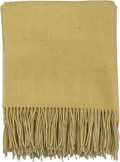 Alashan Cashmere Blend Double Faced Throw-Super Soft and Luxe Fabric- Perfect for Cozy Nights! 95% Merino Wool/5% Cashmere, 50" x 70", Great Gift Item. (Lemon Sun & White)