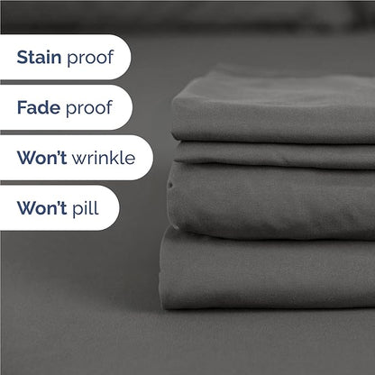 Twin XL 4 Piece Sheet Set - Cooling, Comfy & Breathable - Hotel Luxury Bedding, Includes Fitted Sheet for Women, Men, Kids & Teens - 1 Flat, 1 Fitted Sheet, 2 Pillowcases with Deep Pockets - Charcoal