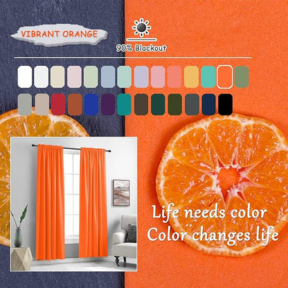Vibrant Orange Light Reducing Curtains 90 Inches Long - Fall Colored Room Darkening Thermal Insulated Drapes Window Treatment Curtains for Living Room Patio Door,2 Panels,W 52 x L 90 Inch