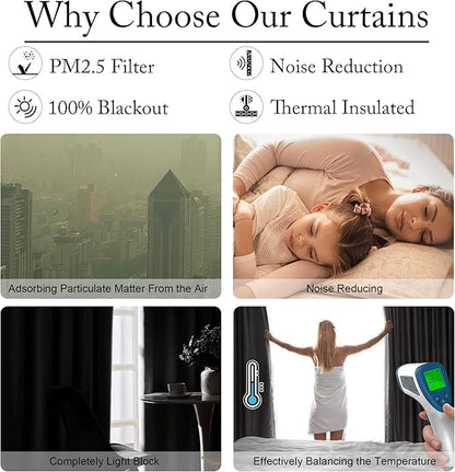 RYB HOME 4 in 1 Set Dust Filter - Soundproof - Blackout - Insulating, Energy Efficiency Linen Curtains for Kids Bedroom Living Room Divider Apartment Hotel Office Theatre, Grey, W 52 x L 95, 2 Pcs