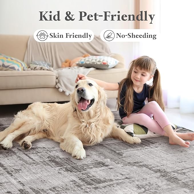 Area Rugs 6x9, Machine Washable Neutral Modern Abstract Soft Rugs for Living Room Large Carpet for Floor Non Slip Rug Under Dining Table Bed Grey Home Office | Grey