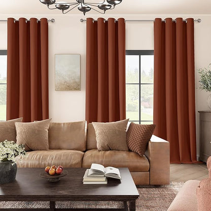 ChrisDowa 100% Blackout Terracotta Solid Curtains 108 Inches Long 2 Panels for Bedroom Living Room,Farmhouse Room Darkening Thermal Insulated Soundproof Grommet Top Window Treatment Drapes,52x108