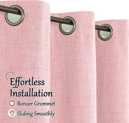 Baby Pink Linen Blackout Curtains for Girls Bedroom 84 Inch Length 2 Panels, Thermal Insulated Full Room Darkening Noise Reducing Privacy Grommet Window Curtains for Nursery, Each 52 Inch Wide