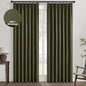 Topfinel Olive Green Linen Blackout Curtains 96 Inches Long, 100% Blackout Pinch Pleated Dark Green Boho Soundproof Track Back Tab Drapes with Hooks Rings for Living Room Bedroom Sliding Door