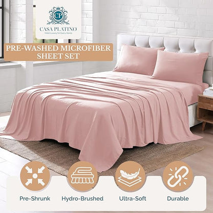 Casa Platino Bedding Sheets and Pillowcases, Pre-Washed Ultra Soft & Breathable Full Bed Sheets Set, Hydro-Brushed Microfiber Cooling Full Size Sheet Set, Deep Pockets - Sepia Rose