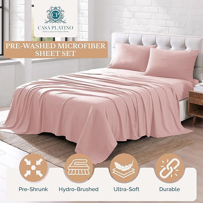 Casa Platino Bedding Sheets & Pillowcases – King Size Sheet Set, Pre-Washed Ultra Soft Cooling Bed Sheets, 4 Piece Hydro-Brushed Microfiber Set, Cozy Fit, Deep Pocket King Sheets - Sepia Rose