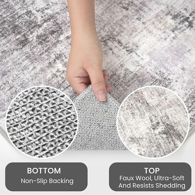 IOHOUZE Abstract Runner Rug 2x6 Ft Washable Runners for Hallways, Non Slip Kitchen Runner Printed Faux Wool Entryway Runner Indoor, Modern Abstract Floor Carpet for Hall Kitchen Bedroom, Grey Beige