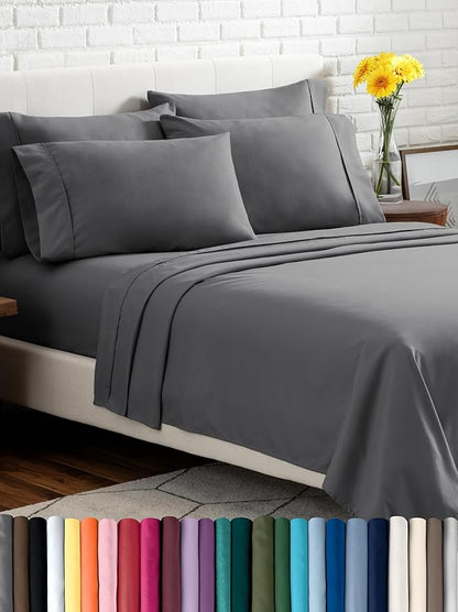 Bare Home Hotel Luxury Twin XL Sheet Set, Extra Soft - 4 Piece Set - Deep Pockets - Easy Fit - Cooling & Breathable - Wrinkle, Fade, Stain Resistant - Includes 2 Pillowcases (Twin XL, Grey)