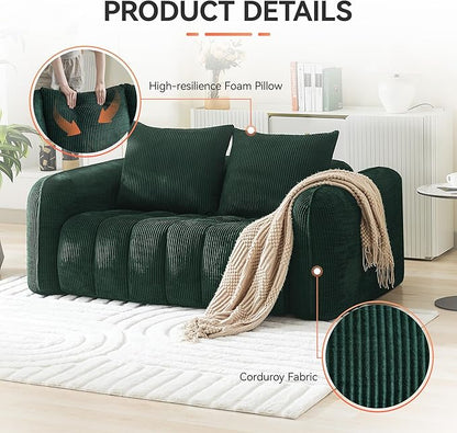 Corduroy Boneless Living Room Sets, Modern Upholstered Loveseat with 2 Signle Sofa Chairs, Comfy Deep Seat Cloud Sofa Couch Sets for Living Room, Green