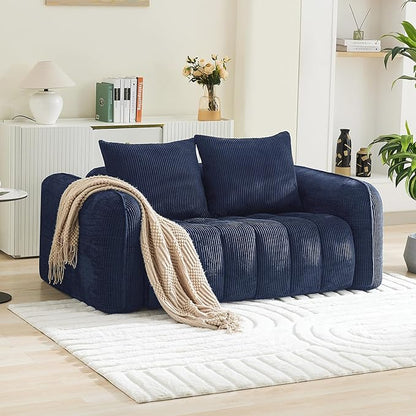 66'' Boneless Corduroy Loveseat Sofa, 2 Seater Tufted Deep Seat Couch with Rounded Armrest, Upholstered Cloud Couch for Living Room, Bedroom, No Assembly, Navy