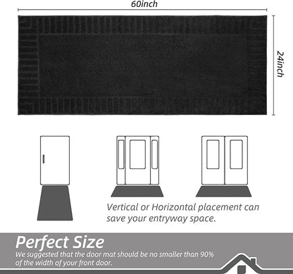 BEQHAUSE Door-Mat-Non-Slip Dirt Trapper Door Mats Low-Profile Front Door Mat Absorbent Floor Mats for Entryway Washable Mud Resistant Home Entrance Doormat, Black, 24"x60"