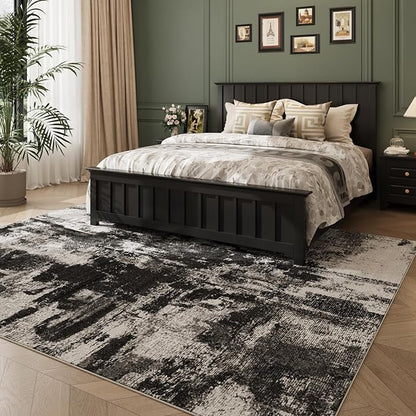 5x7 Area Rug Living Room Rugs - Machine Washable Neutral Abstract Rugs for Dinning Room Indoor Floor Non Silp Rug Carpet for Bedroom Home Office Decor - Black White