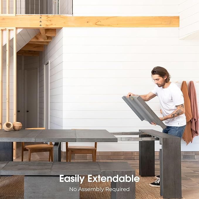 Transformer Table - Solid Wood Extendable Dining Table, Seats 2-12, Extendable Dining Room Table, Space-Saving Furniture, Expandable Dining Furniture (Dark Grey, Table + Bench + Coffee Table)