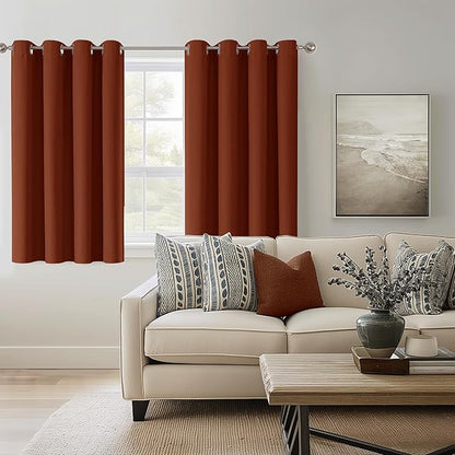 ChrisDowa 100% Blackout Terracotta Solid Curtains 54 Inches Long 2 Panels for Bedroom Living Room,Farmhouse Room Darkening Thermal Insulated Soundproof Grommet Top Window Treatment Drapes,52x54