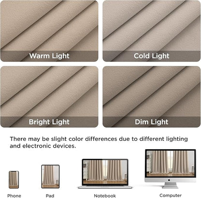 Joydeco Beige 100% Blackout Curtains 108 Inch 2 Panels, Luxury Thermal Beige Velvet Curtains for Bedroom Living Room, Soundproof Blackout Window Drapes, Rod Pocket & Back Tab (52W x 108L)