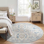 jinchan Round Rug 6ft Area Rug Vintage Floor Mat Kitchen Indoor Ultra-Thin Soft Floral Print Washable Circle 6' Accent for Farmhouse Non Slip Dining Room Living Room Bedroom Office Blue