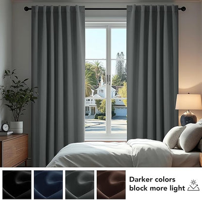 Deconovo Blackout Curtains, Thermal Insulated, W42 x L95 2 Panels, Back Tab, Machine Washable, Room-Darkening Drapes for Bedroom/Living Room Dark Grey