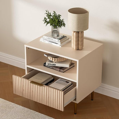 Nightstand Set of 2, Modern Nightstand with Drawer, End Table with Storage, Bed Side Table with Open Space, for Bedroom, Side Table for Bedroom, Living Room, Oak