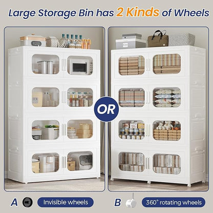 250GAL Extra Large Storage Bins with Lid, 1000QT Storage Bins with Wheels, Folding Closet Organizer, Stackable Collapsible Plastic Storage Containers for Home, Office, Kitchen, 5Pack White