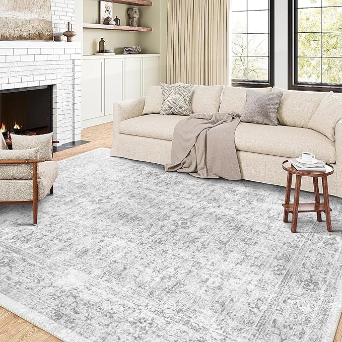 3x5 Rug, Small Area Rug for Living Room, Bedroom, Kitchen, Machine Washable Non-Slip Throw Rug, Vintage Distressed Floral Carpet for Entryway Nursery Dinner Room - Durable (Grey)
